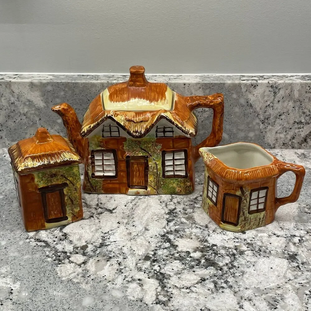 Vintage Price Kensington Ye Olde Cottage Ware Teapot Creamer Sugar Set England